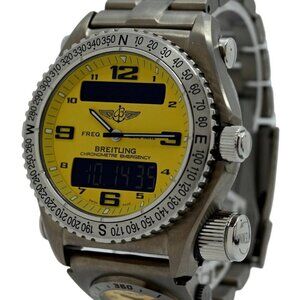 Breitling 43mm Men's Emergency Rare Yellow Dial Titanium B+P Watch